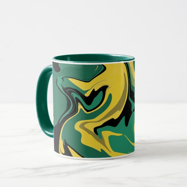 Abstrakt Flytande Grön Och Gul Design Mugg (Framsida vänster)