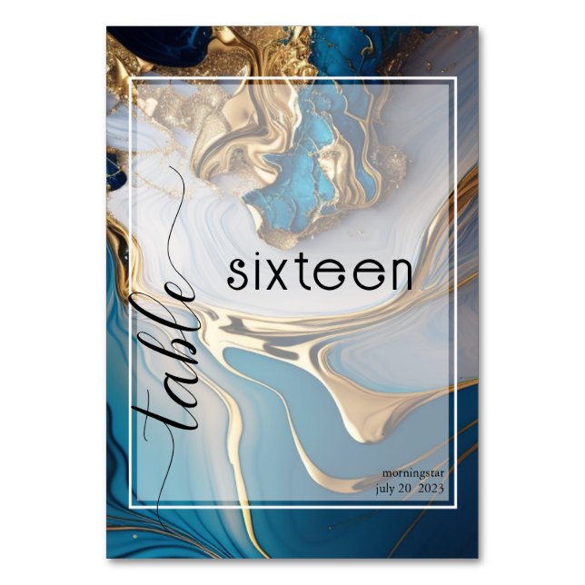 Abstrakt Flytande Guld på blå marble Bordsnummer (Framsidan)