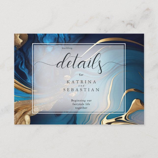 Abstrakt Flytande Guld på blå marble Tilläggskort (Framsida)