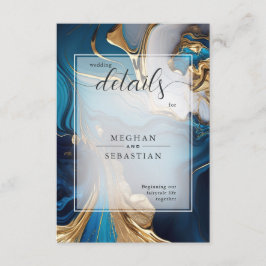 Abstrakt flytande guld på blå Marmor Tilläggskort