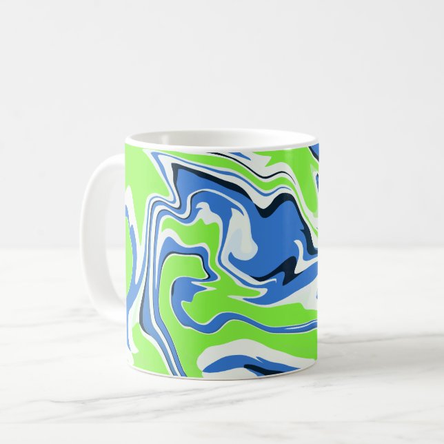 Abstrakt flytande konst med blå och gröna vågor  kaffemugg (Framsida vänster)