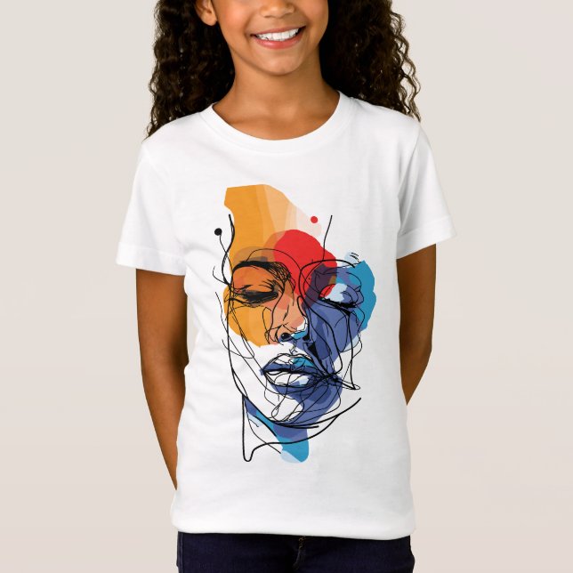 Abstrakt Flytande Linje Ansiktskonst T Shirt (Framsida)