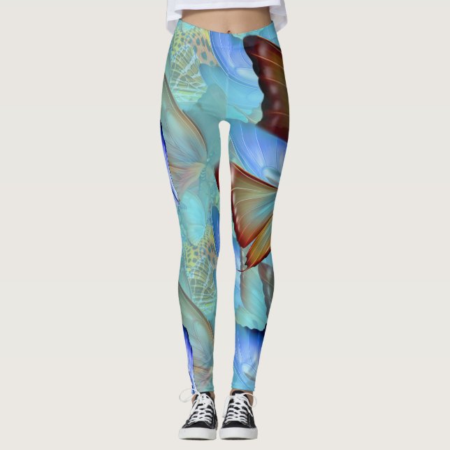 Abstrakt Flytta Butterflies Leggings (Framsida)