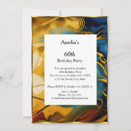 Abstrakt Födelsedagsfest blue guld modern Inbjudningar