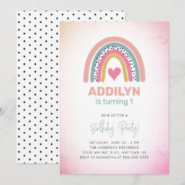 Abstrakt Födelsedagsfest för Rainbow Girls 1 år Inbjudningar