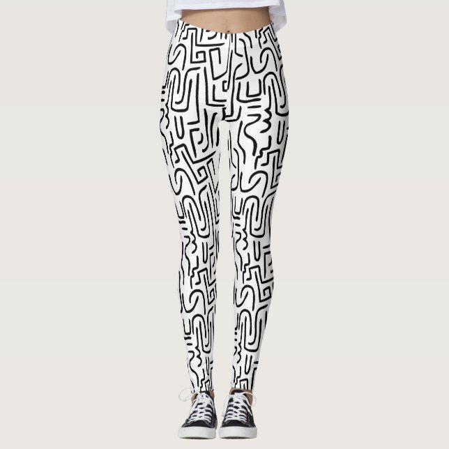 Abstrakt fodrar 130318 (a) - svärtar på vit leggings (Framsida)