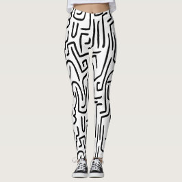Abstrakt fodrar 130318 - svarten på vit leggings