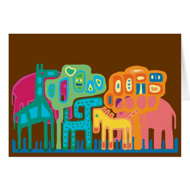 Abstrakt folk konst afrikanska djur hälsningskort (Framsidan Horizontal)