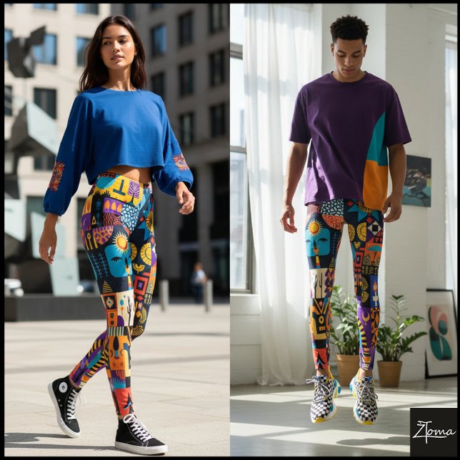Abstrakt folkkonst geometrisk täcke mosaik leggings (Skapare uppladdad)