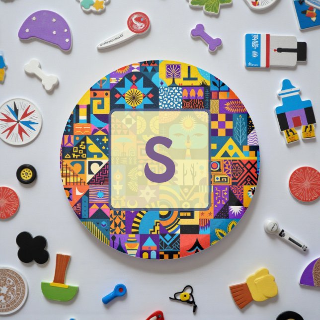 Abstrakt folkkonst geometrisk täcke mosaik magnet (Skapare uppladdad)
