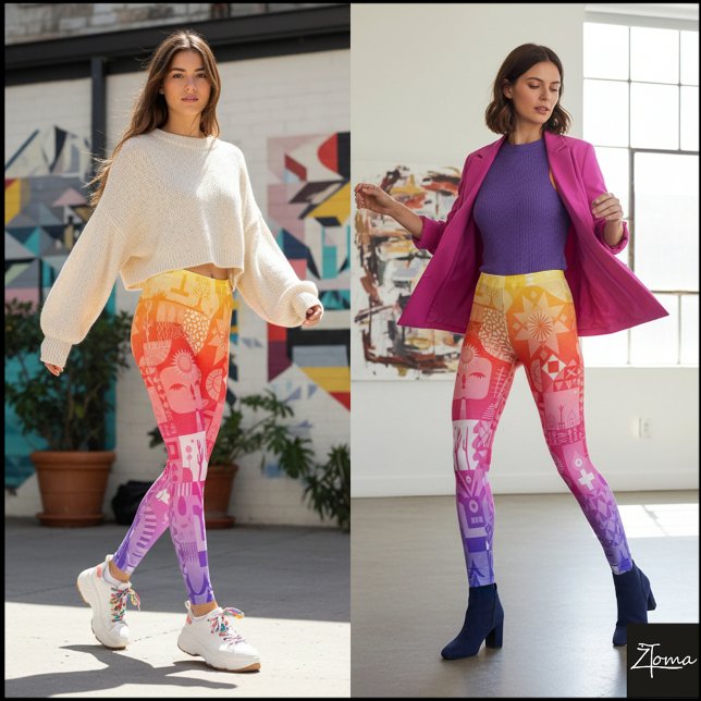 Abstrakt folkkonst regnbågssfärdig kvilt leggings (Skapare uppladdad)