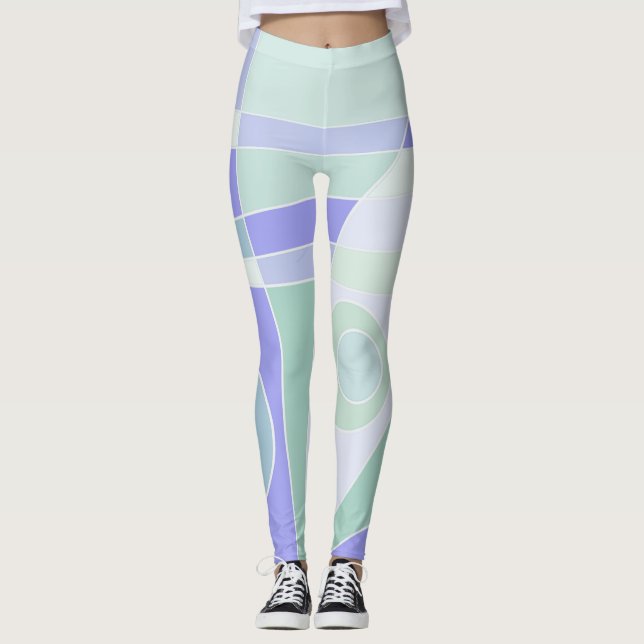 Abstrakt för benbalar Surfing Pastel Lila Grönt Leggings (Framsida)