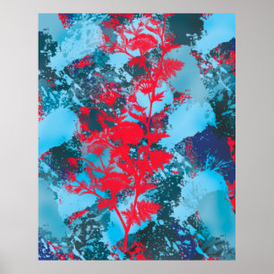 Abstrakt för blå Blommigt Poster