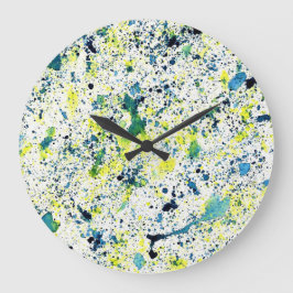 Abstrakt för blå, Grönt och Gult Stor Klocka