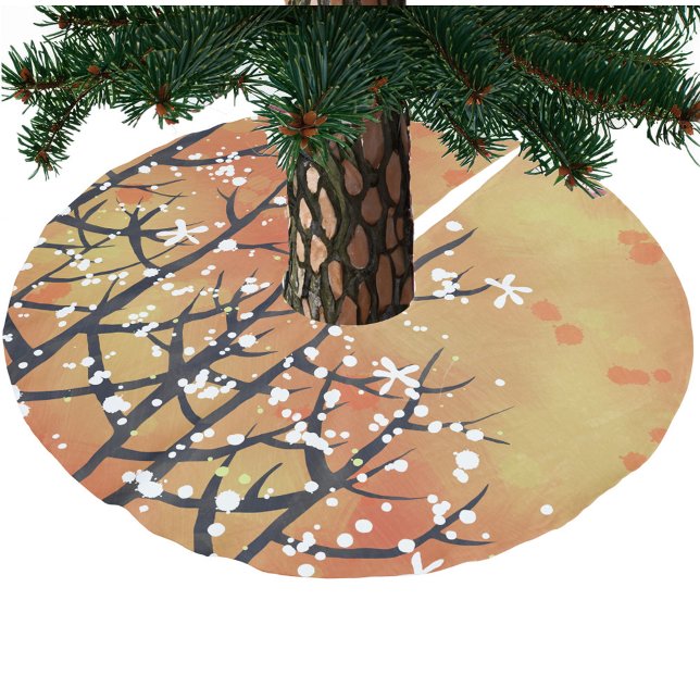 Abstrakt för Blommigt av orange Julgransmatta Borstad Polyester (Burnt orange blossom and berries festive Christmas tree skirt)