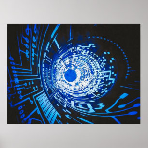Abstrakt för Blue Circuit Board Poster