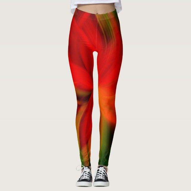 Abstrakt för Bright-Orange och Grönt Leggings (Framsida)