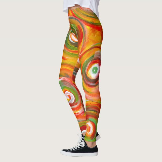 Abstrakt för Bright Warm Circles and Swirls Origin Leggings (Vänster)