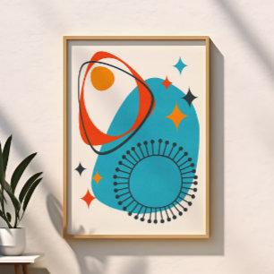 Abstrakt för den moderna atomblå Orangen Poster