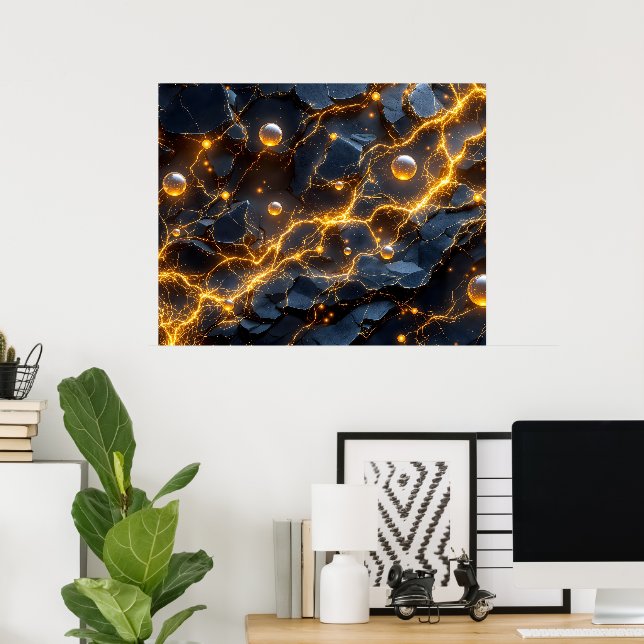 Abstrakt för elenergi med Golden Lightning Poster (Hemmakontoret)