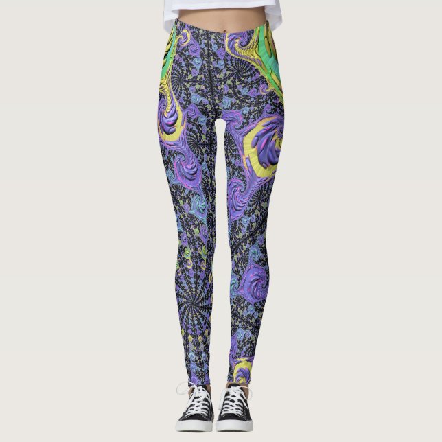 Abstrakt för färglös Groovy Boho Hippie Funky Frac Leggings (Framsida)