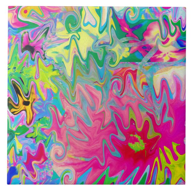 Abstrakt för färgstark Blomsterträdgård Kakelplatta (Framsidan)