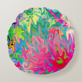 Abstrakt för färgstark Blomsterträdgård Rund Kudde