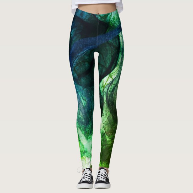 Abstrakt för färgstark brant modern Grönt Leggings (Framsida)