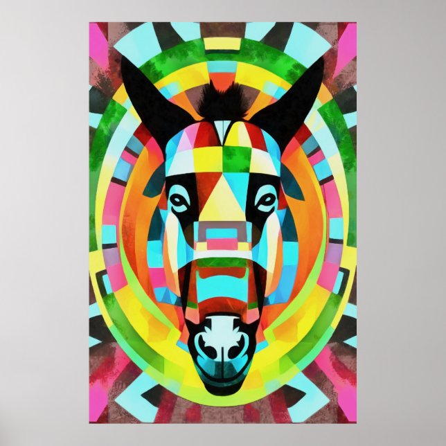 Abstrakt för färgstark donkey Geometric Art Poster (Framsidan)