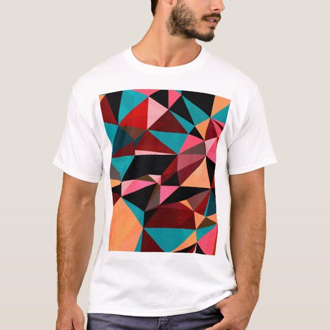 Abstrakt för färgstark geometrisk triangel t shirt (Framsida)
