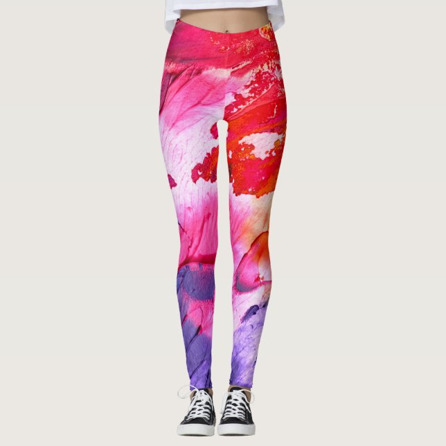 Abstrakt för färgstark  och blå vattenfärg leggings (Framsida)