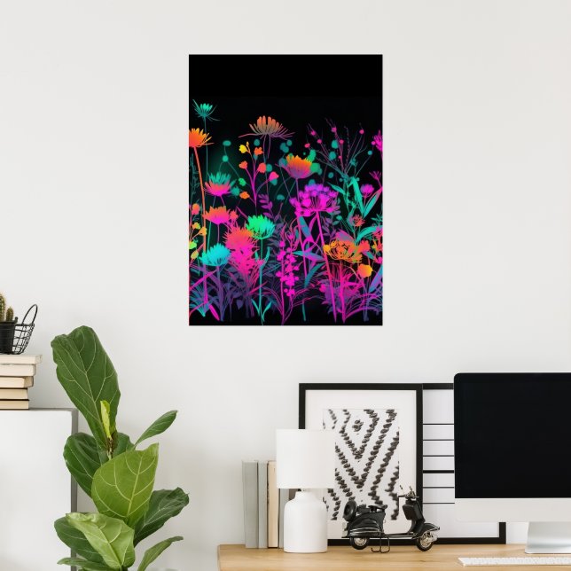 Abstrakt för färgstarka ljusa Psychedelic Flowers Poster (Hemmakontoret)