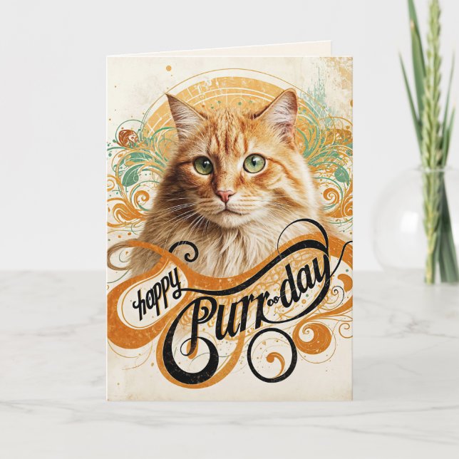 Abstrakt för Ginger Cat från födelsedagen Kort (Framsida)