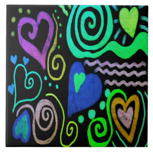 Abstrakt för grafiti Hearts-färgning Kakelplatta