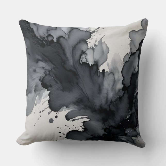 Abstrakt för grått och svart vattenfärg kudde (Framsida)