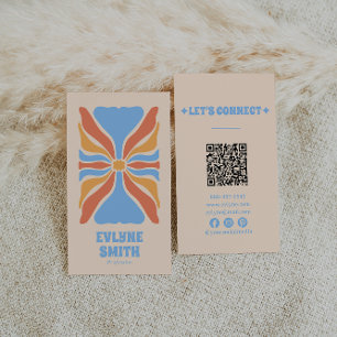 Abstrakt för Groovy-Blommigt för Retro Blue-Orange Visitkort