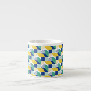 Abstrakt för Gult med blå Grönt Geometric Mönster Espressomugg