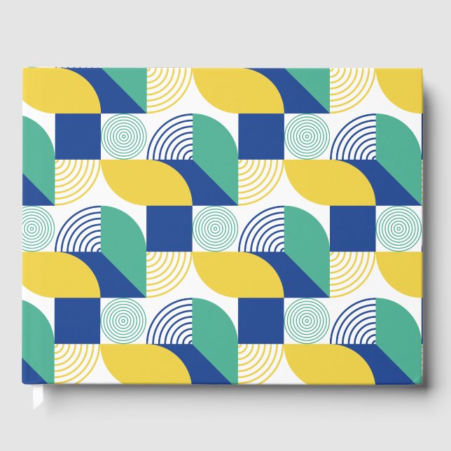 Abstrakt för Gult med blå Grönt Geometric Mönster Gästböcker (Framsida)
