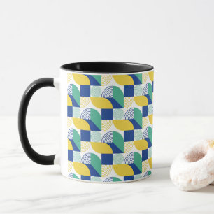Abstrakt för Gult med blå Grönt Geometric Mönster Mugg