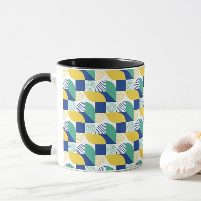 Abstrakt för Gult med blå Grönt Geometric Mönster Mugg (Med munk)
