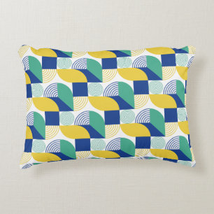 Abstrakt för Gult med blå Grönt Geometric Mönster Prydnadskudde