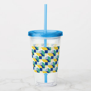 Abstrakt för Gult med blå Grönt Geometric Mönster Take Away Mugg