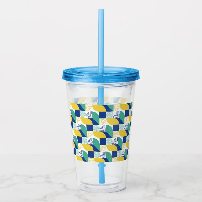 Abstrakt för Gult med blå Grönt Geometric Mönster Take Away Mugg (Framsida)