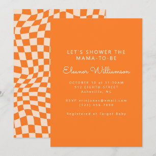 Abstrakt för i Groovy Orange Checkerboard Baby Sh Inbjudningar