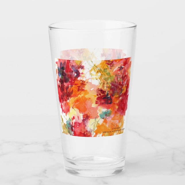 Abstrakt för klassfärgad Orange, röd Blommigt, vat Glaskopp (Framsida)