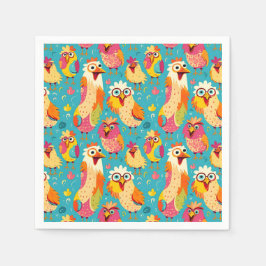 Abstrakt för konstig Whimsical Tecknad Chickens Pappersservett