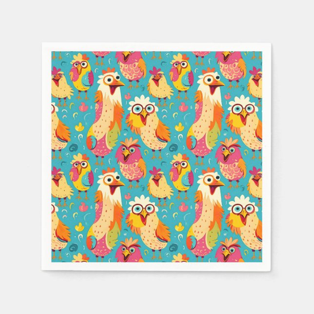 Abstrakt för konstig Whimsical Tecknad Chickens Pappersservett (Framsidan)