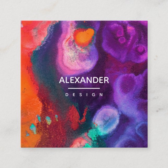 Abstrakt för Lila av Orange, vattenfärg Fyrkantigt Visitkort (Framsida)