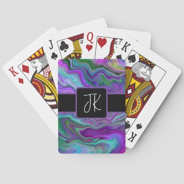 Abstrakt för lila, Grönt och blåfärgad konst Casinokort (Baksidan)