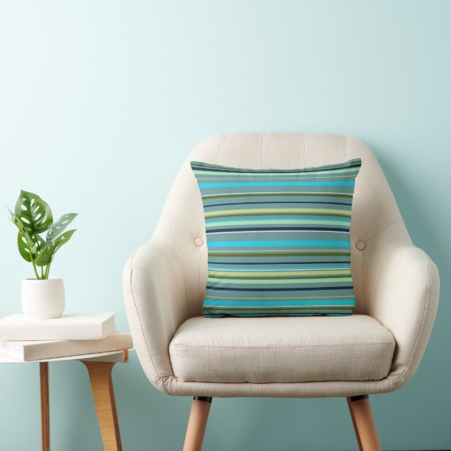 Abstrakt för Modern Blue Gult Grönt Rand Kudde (Stol)